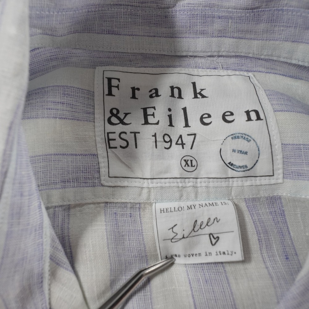 Frank & Eileen Button Down Shirt Eileen Linen XL Blue Stripe Italy Classic Coast - Picture 4 of 16